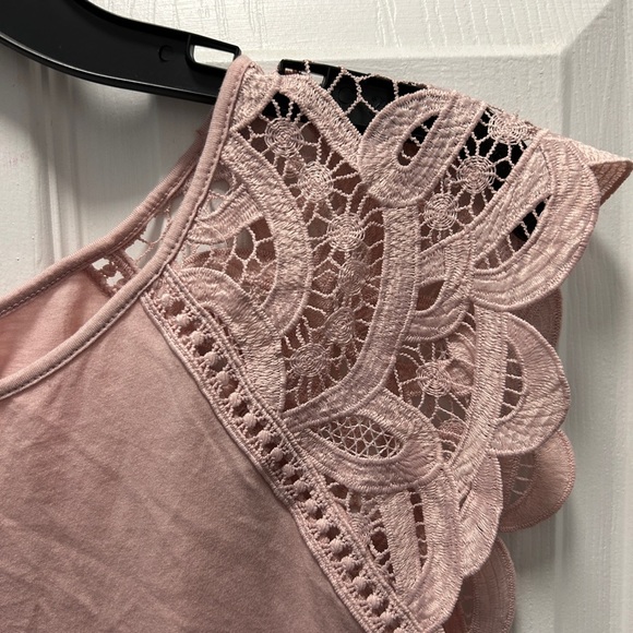 LOFT Pink Blouse with Elegant Lace Sleeves - Picture 3 of 8